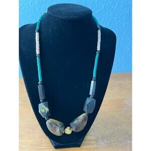 Vintage 70s 80s Chunky Beaded Necklace Faux Horn Lucite Boho Statement